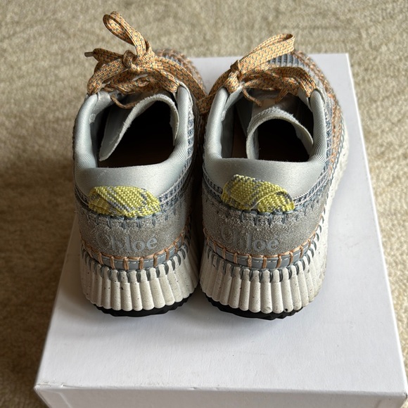 Chloe Nama Women's Sneakers in Gray, Light Blue and Orange. Size 36. - Picture 3 of 7